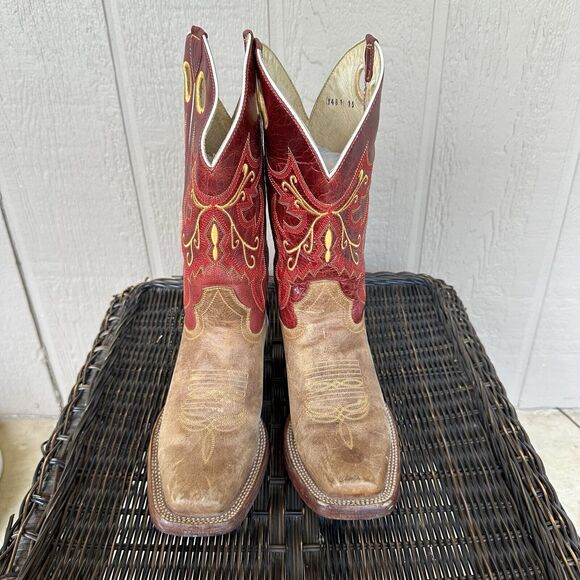 Arango Cowboy Boots Mens Size USA 6 Mex 25 Red Embroidered Western Rodeo - Picture 2 of 12